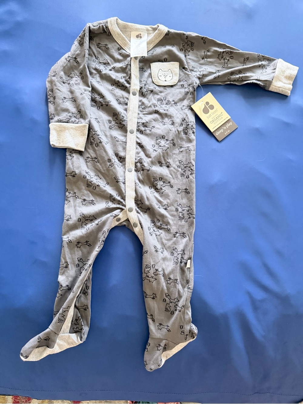 Just Born Gray Organic Cotton Baby One-Piece Footed Pajamas